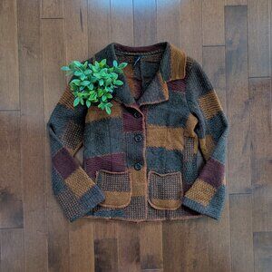 FALL COLORED VINTAGE WOOL PATCHWORK CARDIGAN SWEATER